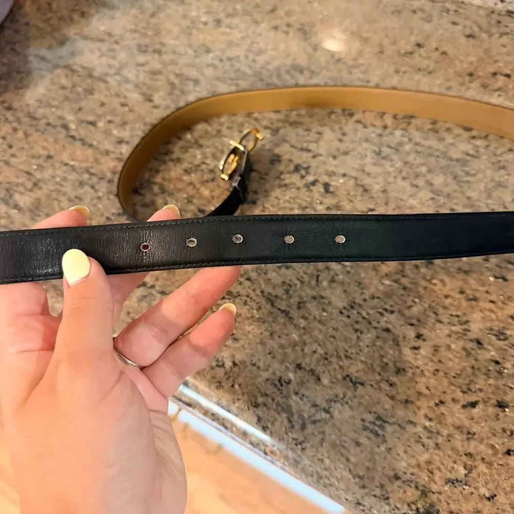 RARE GUCCI 1970's VTG Gold & Silver Double G Buckle Leather Belt 